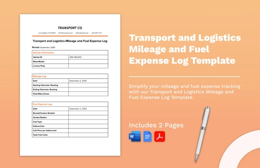 Transport and Logistics Mileage and Fuel Expense Log Template