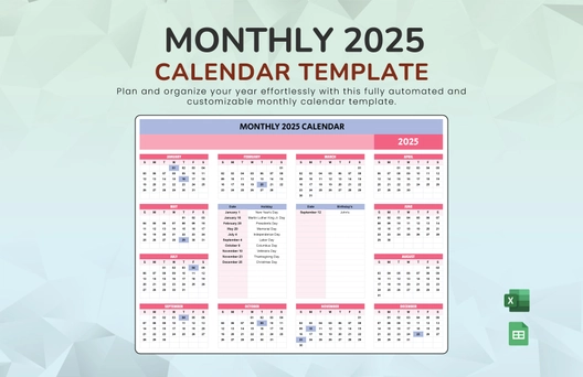 Monthly 2025 Calendar Template Monthly 2025 Calendar Template