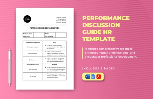 Performance Discussion Guide HR Template