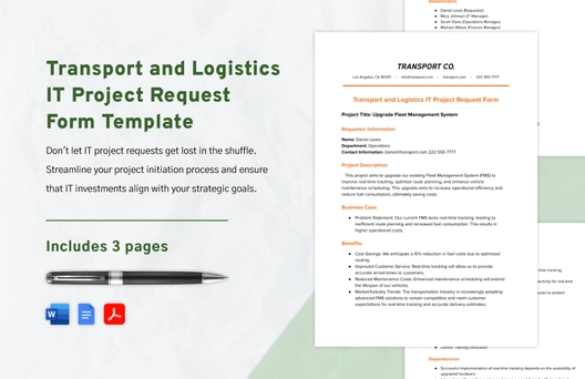 Transport and Logistics IT Project Request Form Template