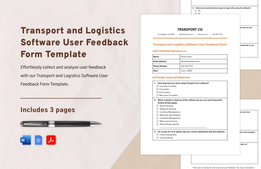 Transport and Logistics Software User Feedback Form Template