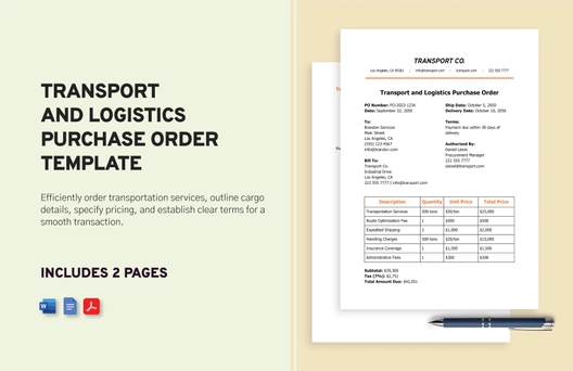 Transport and Logistics Purchase Order Template