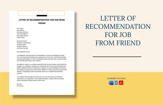 Letter Of Recommendation For Job From Friend