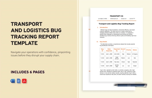 Transport and Logistics Bug Tracking Report Template