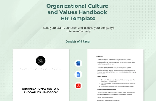 Organizational Culture and Values Handbook HR Template