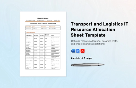Transport and Logistics IT Resource Allocation Sheet Template