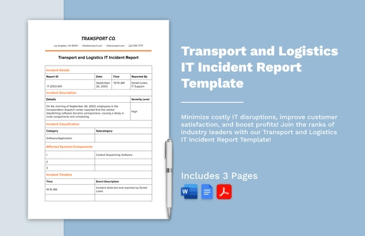 Transport and Logistics IT Incident Report Template