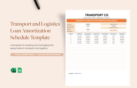 Transport and Logistics Loan Amortization Schedule Template Transport and Logistics Loan Amortization Schedule Template