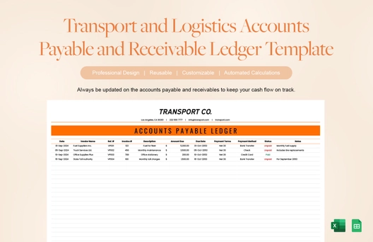 Transport and Logistics Accounts Payable and Receivable Ledger Template