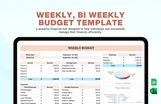 Weekly, Bi Weekly Budget Template