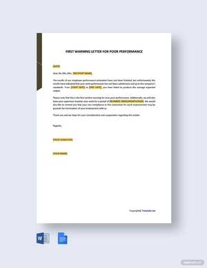 First Warning Letter For Poor Performance