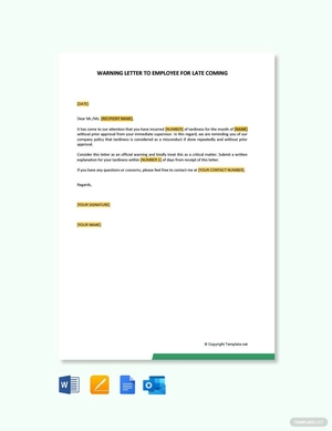 Warning Letter to Employee for Late Coming