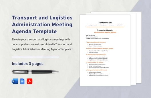 Transport and Logistics Administration Meeting Agenda Template Transport and Logistics Administration Meeting Agenda Template