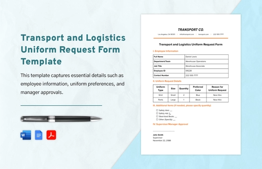 Transport and Logistics Uniform Request Form Template