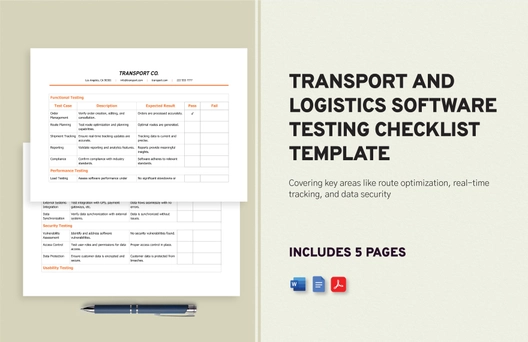 Transport and Logistics Software Testing Checklist Template