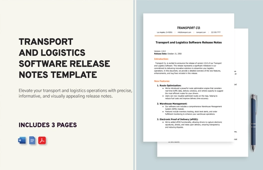 Transport and Logistics Software Release Notes Template
