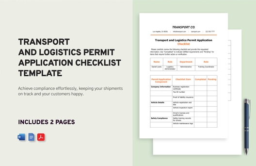 Transport and Logistics Permit Application Checklist Template