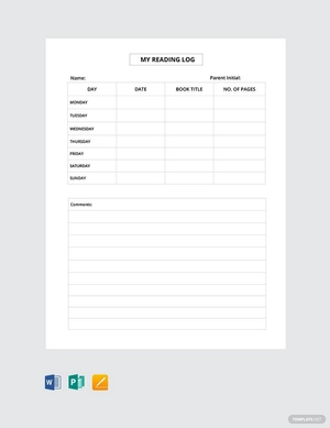Reading Log Template for Kid
