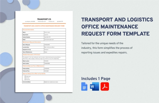 Transport and Logistics Office Maintenance Request Form Template Transport and Logistics Office Maintenance Request Form Template