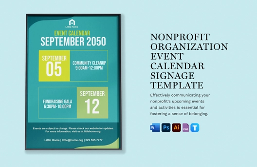 Nonprofit Organization Events Calendar Signage Template