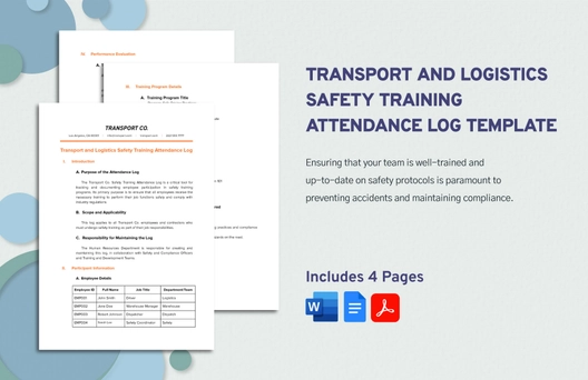 Transport and Logistics Safety Training Attendance Log Template