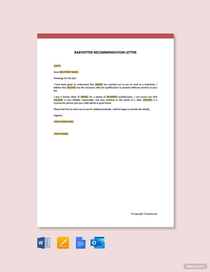 Babysitter Recommendation Letter Template