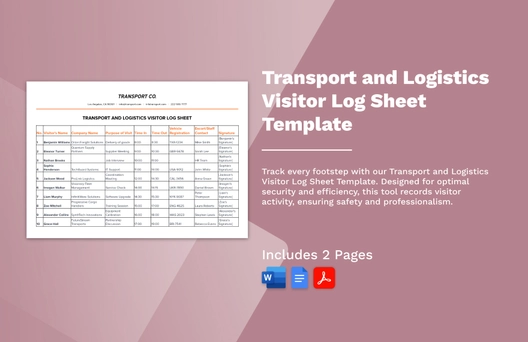 Transport and Logistics Visitor Log Sheet Template