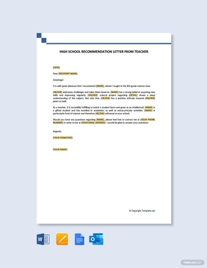 High School Recommendation Letter From Teacher High School Recommendation Letter From Teacher