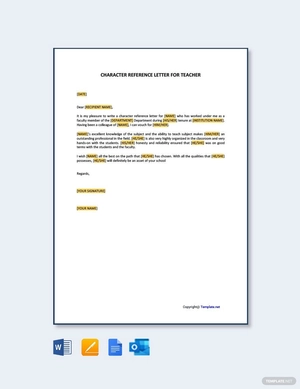 Character Reference Letter For Teacher
