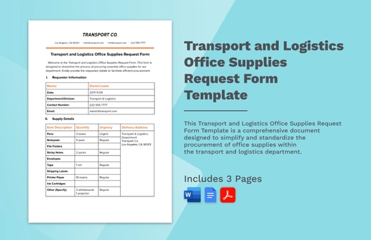 Transport and Logistics Office Supplies Request Form Template