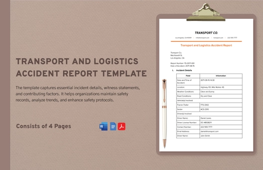 Transport and Logistics Accident Report Template