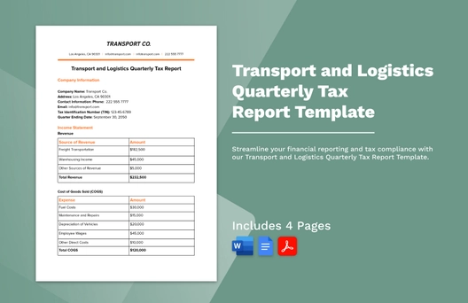 Transport and Logistics Quarterly Tax Report Template Transport and Logistics Quarterly Tax Report Template