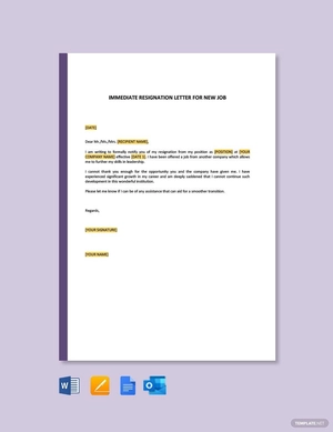 Immediate Resignation Letter For New Job