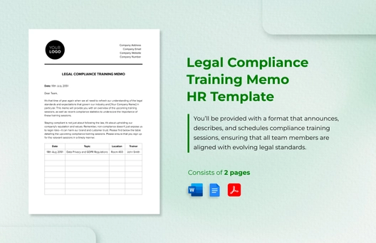 Legal Compliance Training Memo HR Template