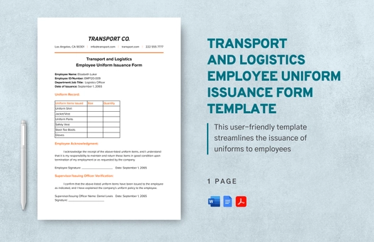 Transport and Logistics Employee Uniform Issuance Form Template