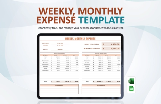 Weekly, Monthly Expense Template