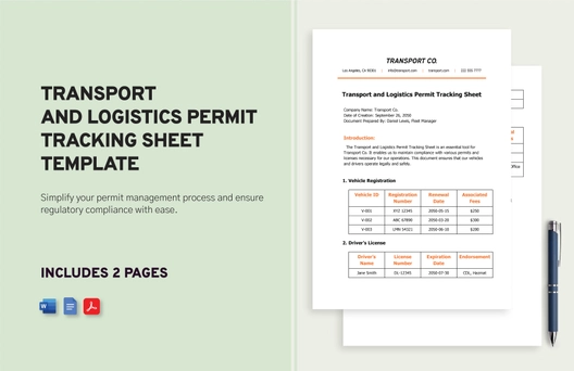 Transport and Logistics Permit Tracking Sheet Template