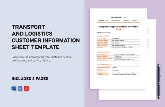 Transport and Logistics Customer Information Sheet Template