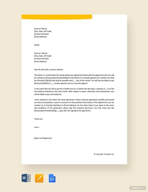 Rental Agreement Letter Rental Agreement Letter