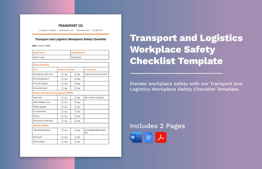 Transport and Logistics Workplace Safety Checklist Template