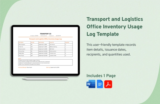 Transport and Logistics Office Inventory Usage Log Template