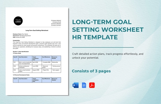 Long-term Goal Setting Worksheet HR Template