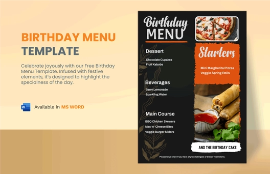 Birthday Menu Template
