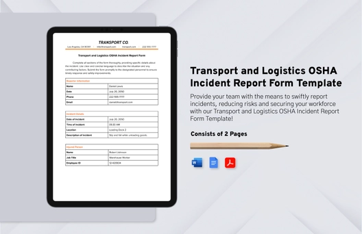 Transport and Logistics OSHA Incident Report Form Template