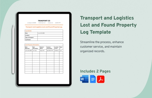 Transport and Logistics Lost and Found Property Log Template
