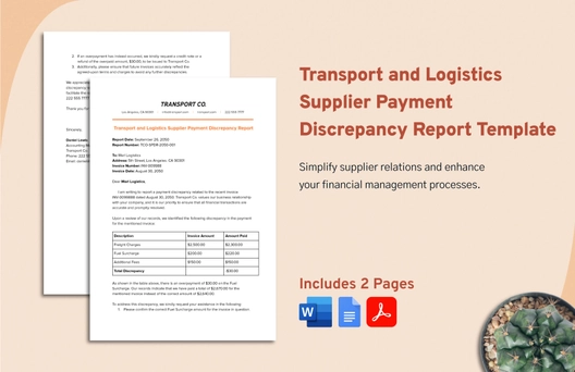Transport and Logistics Supplier Payment Discrepancy Report Template Transport and Logistics Supplier Payment Discrepancy Report Template