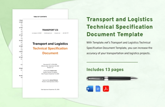 Transport and Logistics Technical Specification Document Template