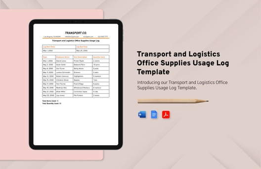 Transport and Logistics Office Supplies Usage Log Template