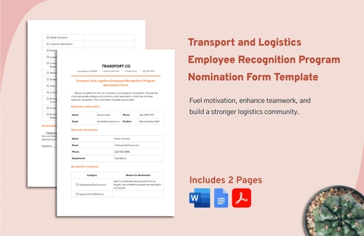 Transport and Logistics Employee Recognition Program Nomination Form Template