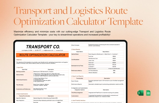Transport and Logistics Route Optimization Calculator Template